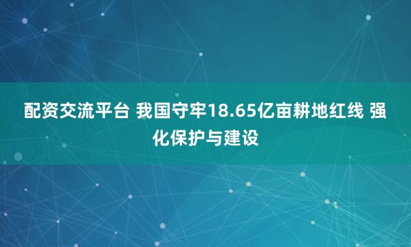 配资交流平台 我国守牢18.65亿亩耕地红线 强化保护与建设
